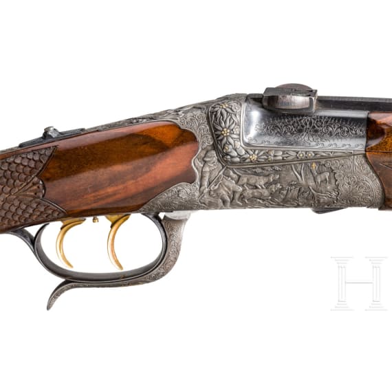 A cased Karl Hauptmann bergstutzen with Zeiss scope