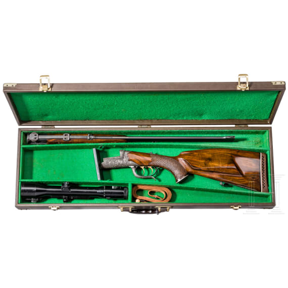 A cased Karl Hauptmann bergstutzen with Zeiss scope