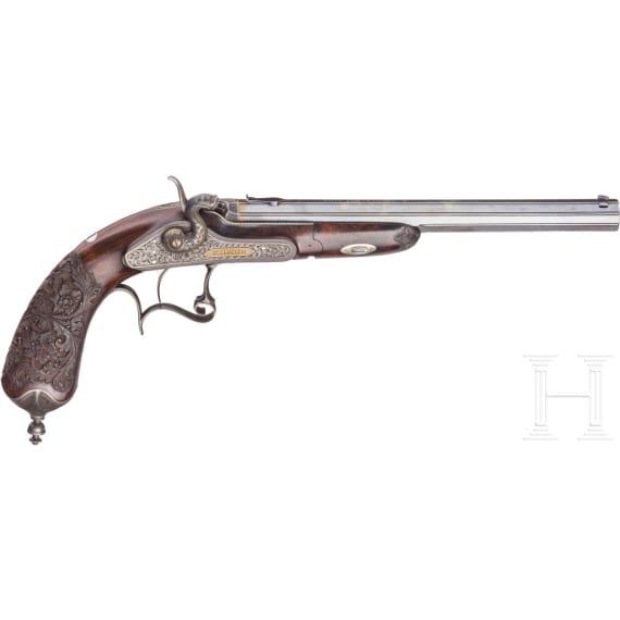 A deluxe drop-barrel target pistol, Peter Schenk & Sohn, Marienbad, circa 1880