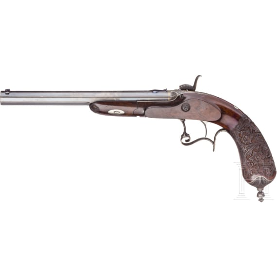 A deluxe drop-barrel target pistol, Peter Schenk & Sohn, Marienbad, circa 1880