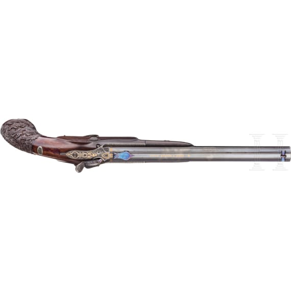 A deluxe drop-barrel target pistol, Peter Schenk & Sohn, Marienbad, circa 1880