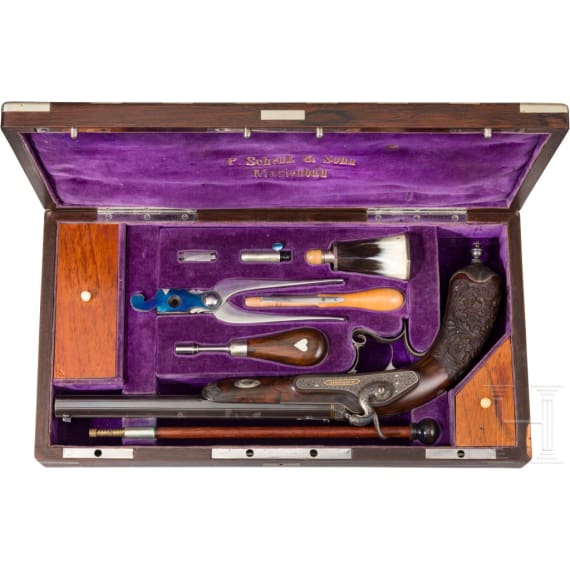 A deluxe drop-barrel target pistol, Peter Schenk & Sohn, Marienbad, circa 1880