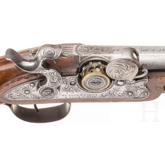 Pistole mit Z&uuml;ndpillensystem, J. Jung & Comp., Wien, um 1820