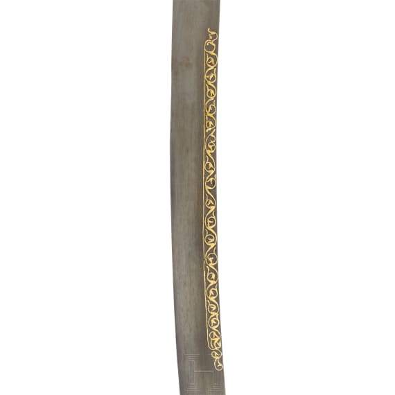 Silbermontierter und niellierter, goldeingelegter Kilic mit Nephritgriff, osmanisch, 2. Hälfte 17. Jhdt.