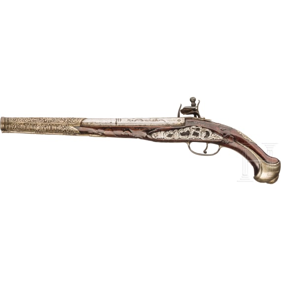 A long Balkan Turkish flintlock pistol, 19th century