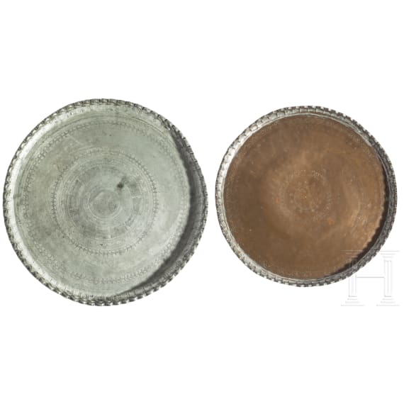 Two large Ottoman plates made of engraved copper, 19th century