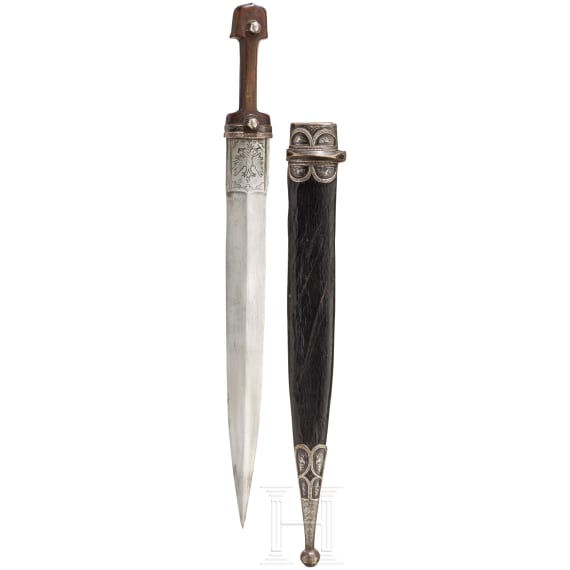 A silver-mounted kinjal, Caucasus, dated 1901