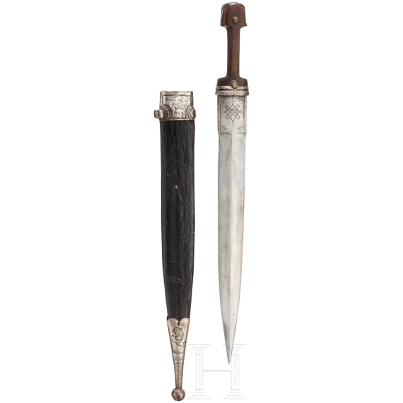 A silver-mounted kinjal, Caucasus, dated 1901