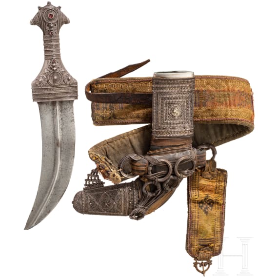 A silver-mounted djambia with belt, Oman, around 1900