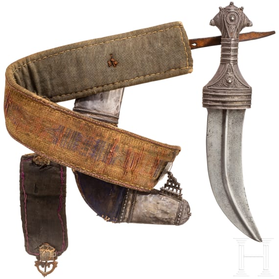 A silver-mounted djambia with belt, Oman, around 1900