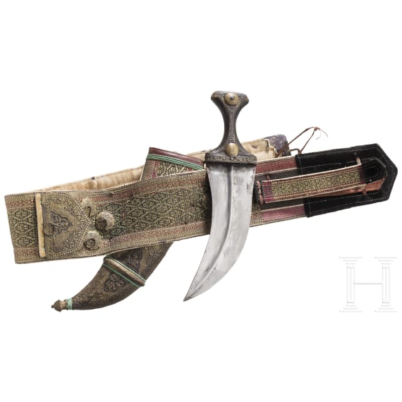A brass-mounted djambia with belt, Yemen, 1st half of the 20th century