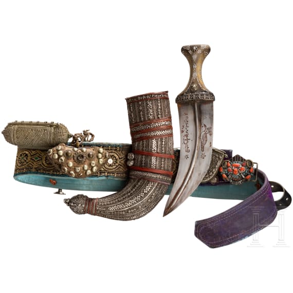 A silver-mounted djambia with belt, Yemen, 1st half of the 20th century