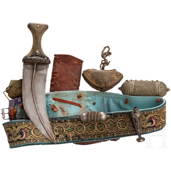 A silver-mounted djambia with belt, Yemen, 1st half of the 20th century