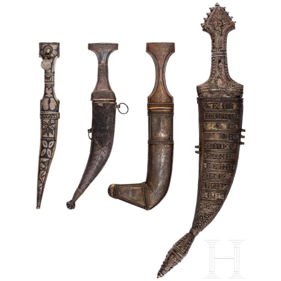 One djambia and three knives from the Arabian Peninsula, 1st half of the 20th century