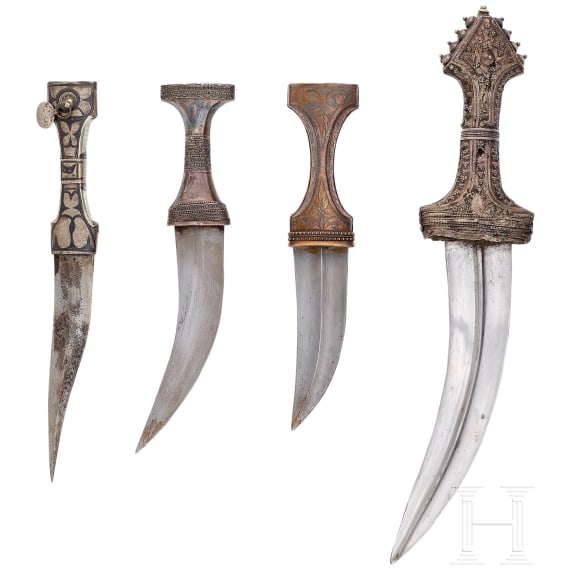 One djambia and three knives from the Arabian Peninsula, 1st half of the 20th century