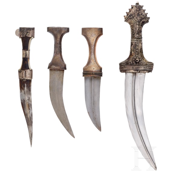 One djambia and three knives from the Arabian Peninsula, 1st half of the 20th century