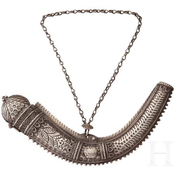 A silver powder horn (talahiq), Oman, around 1900