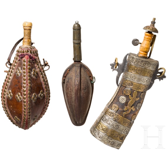 Three powder flasks, Arabian Peninsula, 19th/20th Century