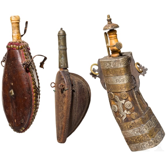 Three powder flasks, Arabian Peninsula, 19th/20th Century