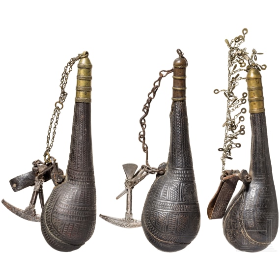 Three Afghan powder flasks, 19th century