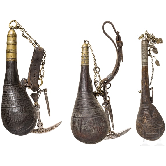 Three Afghan powder flasks, 19th century