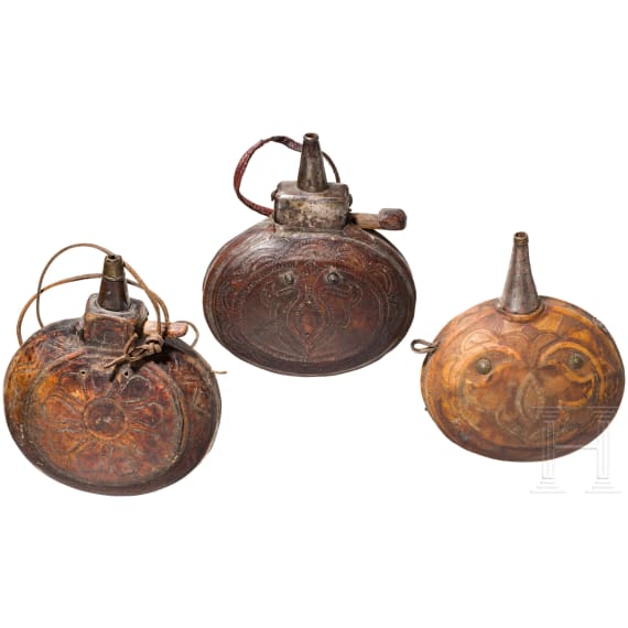 Three Afghan powder flasks, 19th century