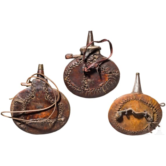 Three Afghan powder flasks, 19th century