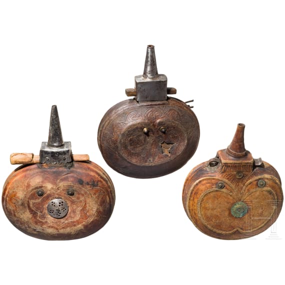 Three Afghan powder flasks, 19th century