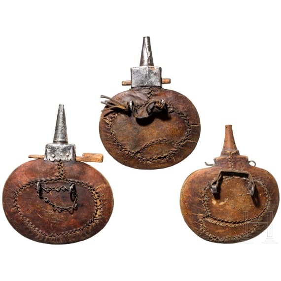 Three Afghan powder flasks, 19th century