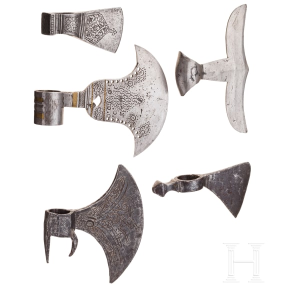 A collection of five axe heads, Orient/Far East, circa 1900