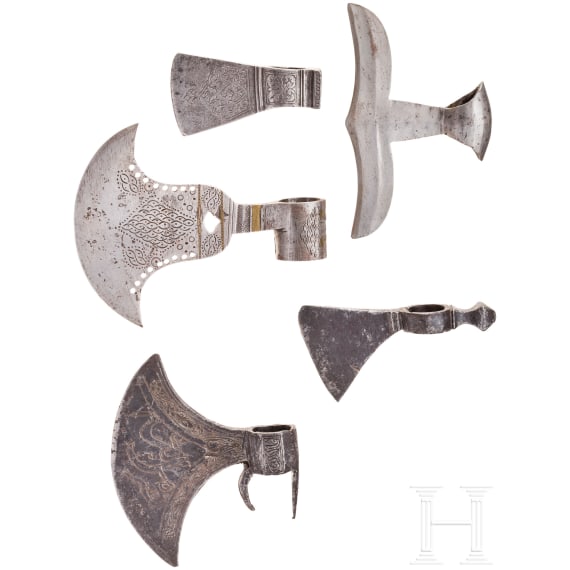 A collection of five axe heads, Orient/Far East, circa 1900