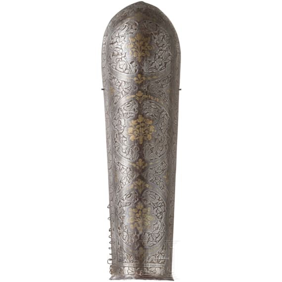 A Persian chiselled and brass-inlaid bracelet (bazu band), 19th century