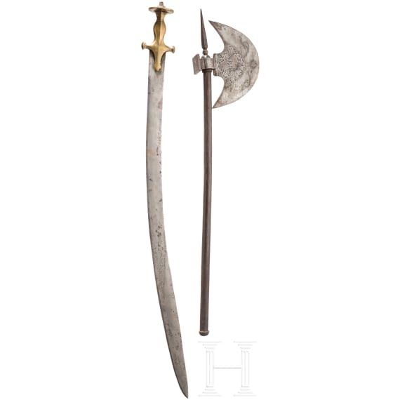 An axe and a tulwar, Persia, 19th century