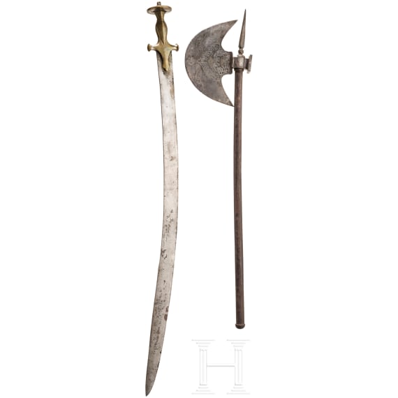An axe and a tulwar, Persia, 19th century