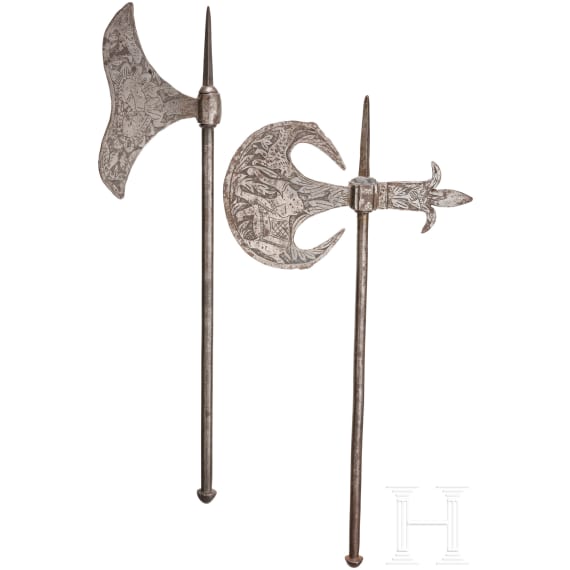 Two Persian chiselled axes, late-19th century