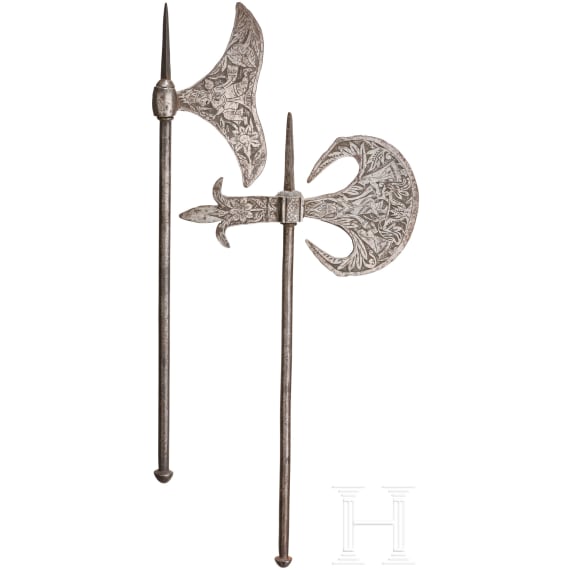 Two Persian chiselled axes, late-19th century