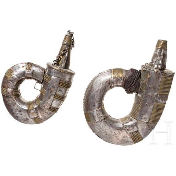 Two North African powder flasks, 19th century