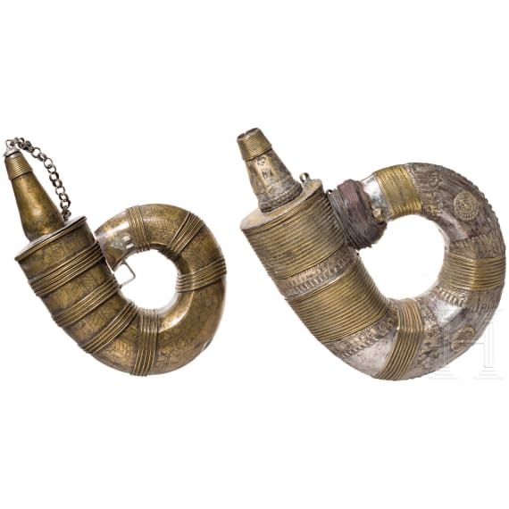 Two North African powder flasks, 19th century