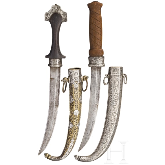 Two Moroccan silver-mounted koummyas, around 1900