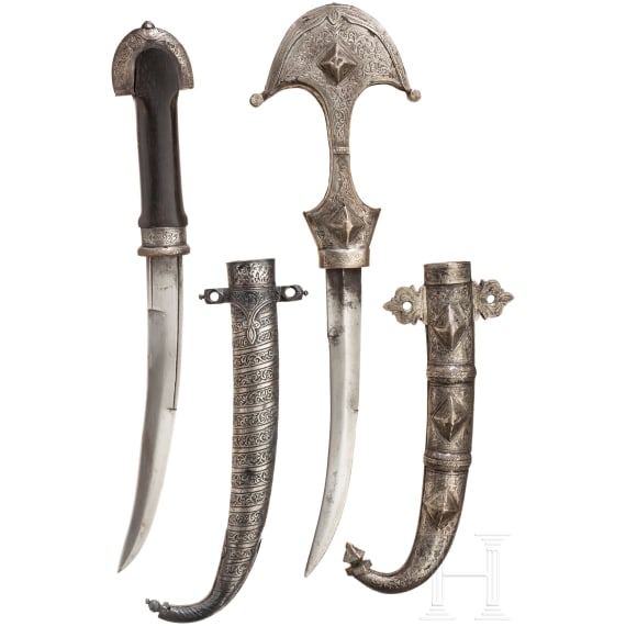 Two silver-mounted koummyas, around 1900 and 20th century respectively