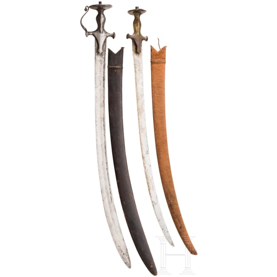 Two Indian tulwars with scabbards, 19th century