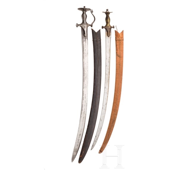 Two Indian tulwars with scabbards, 19th century