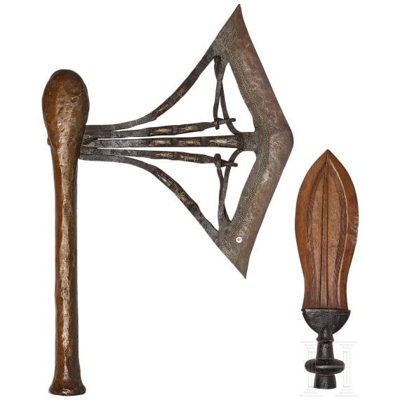 A bronze dagger of the Cuba and a large ritual axe of the Songye, Congo