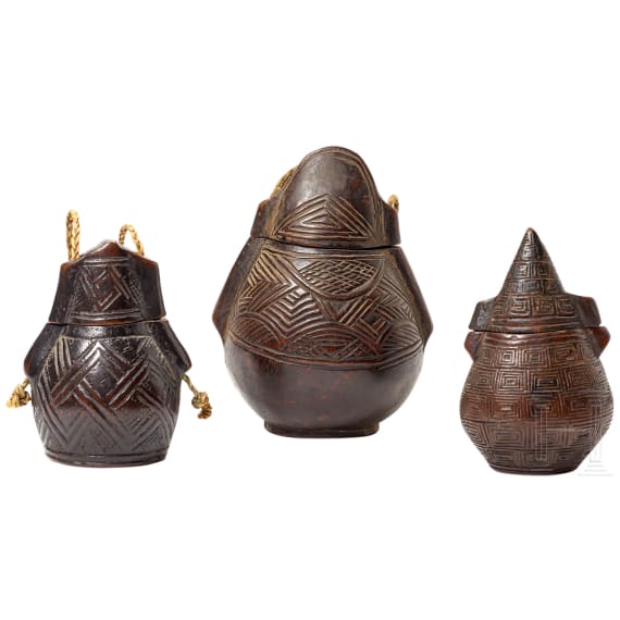 Three powder flasks of the Congo tribe, Congo