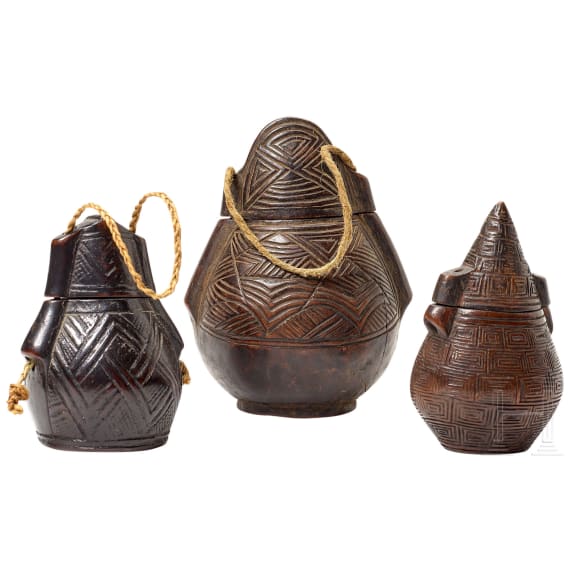 Three powder flasks of the Congo tribe, Congo