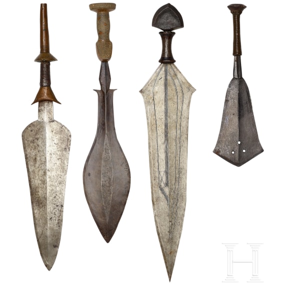 Four knives of the Lokele, Luba, Saka and Yakoma, Central Africa