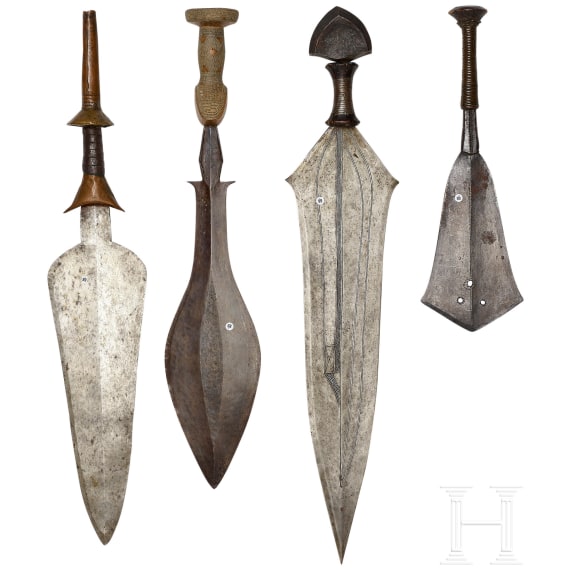 Four knives of the Lokele, Luba, Saka and Yakoma, Central Africa