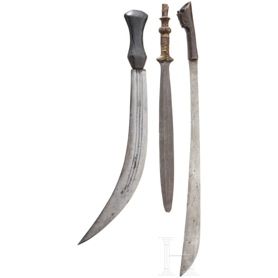 Three Central African swords and knives, around 1900