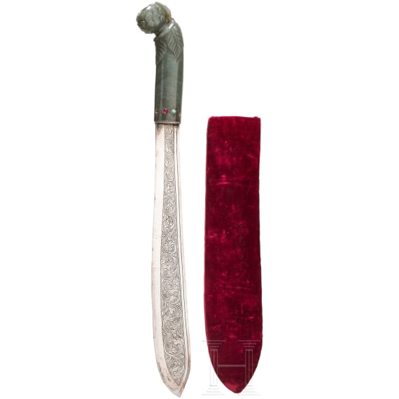 A paper knife with an Indian jade grip, 18th/19th century