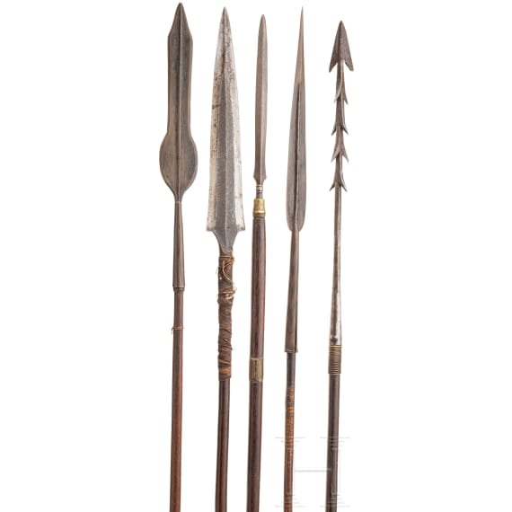 Five Central African and Southeast Asian spears